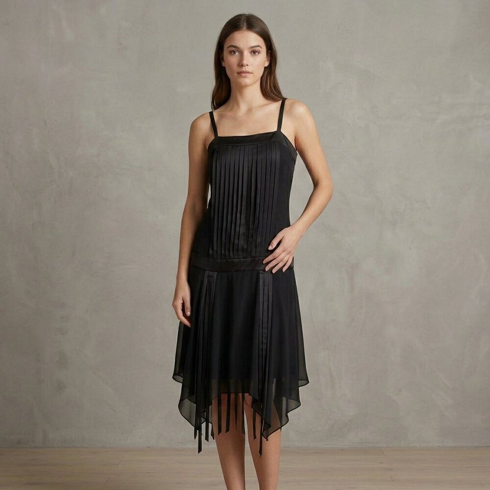 Jessica McClintock Black Drop Waist Pleated‎ Flapper Cocktail Dress Size 12
